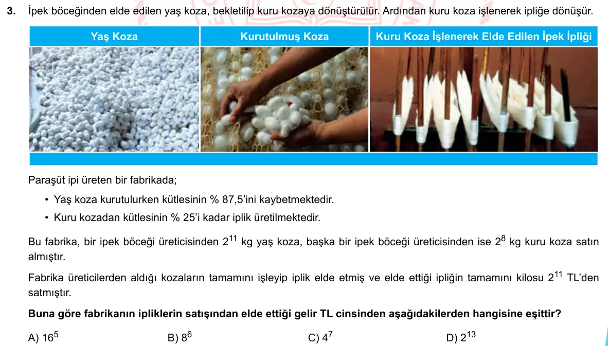 LGS Örnek Soruları Mayıs 2020 Sayısal (1. set) Matematik 3. Soru görseli