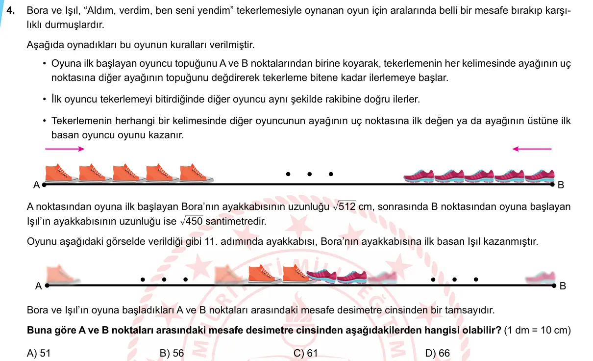 LGS Örnek Soruları Mayıs 2020 Sayısal (1. set) Matematik 4. Soru görseli