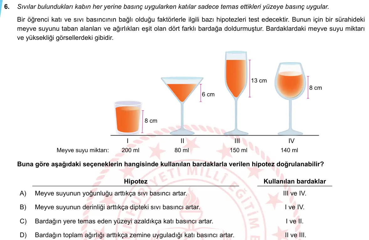 LGS Örnek Soruları Mayıs 2020 Sayısal Fen Bilimleri 6. Soru görseli