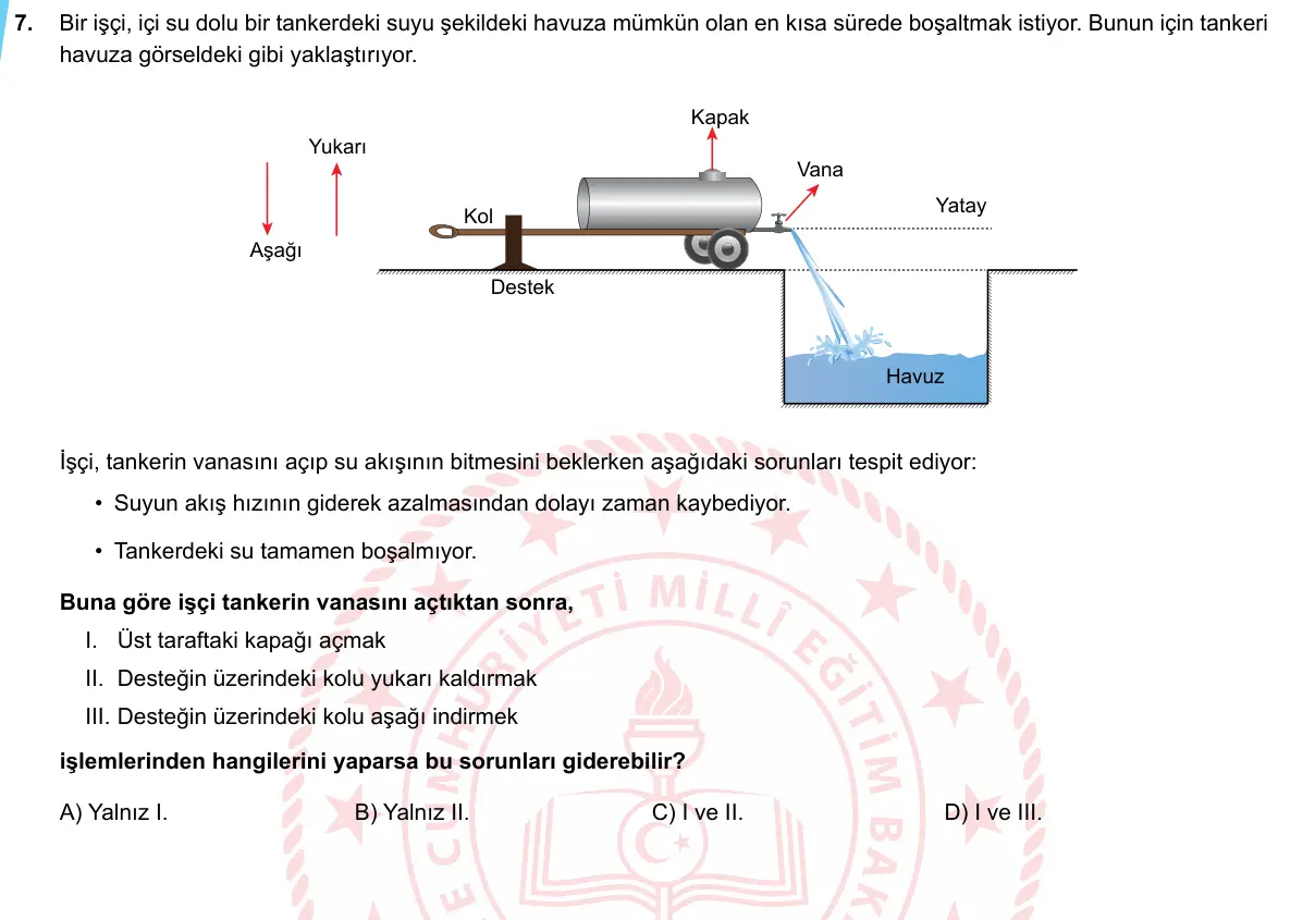 LGS Örnek Soruları Mayıs 2020 Sayısal Fen Bilimleri 7. Soru görseli