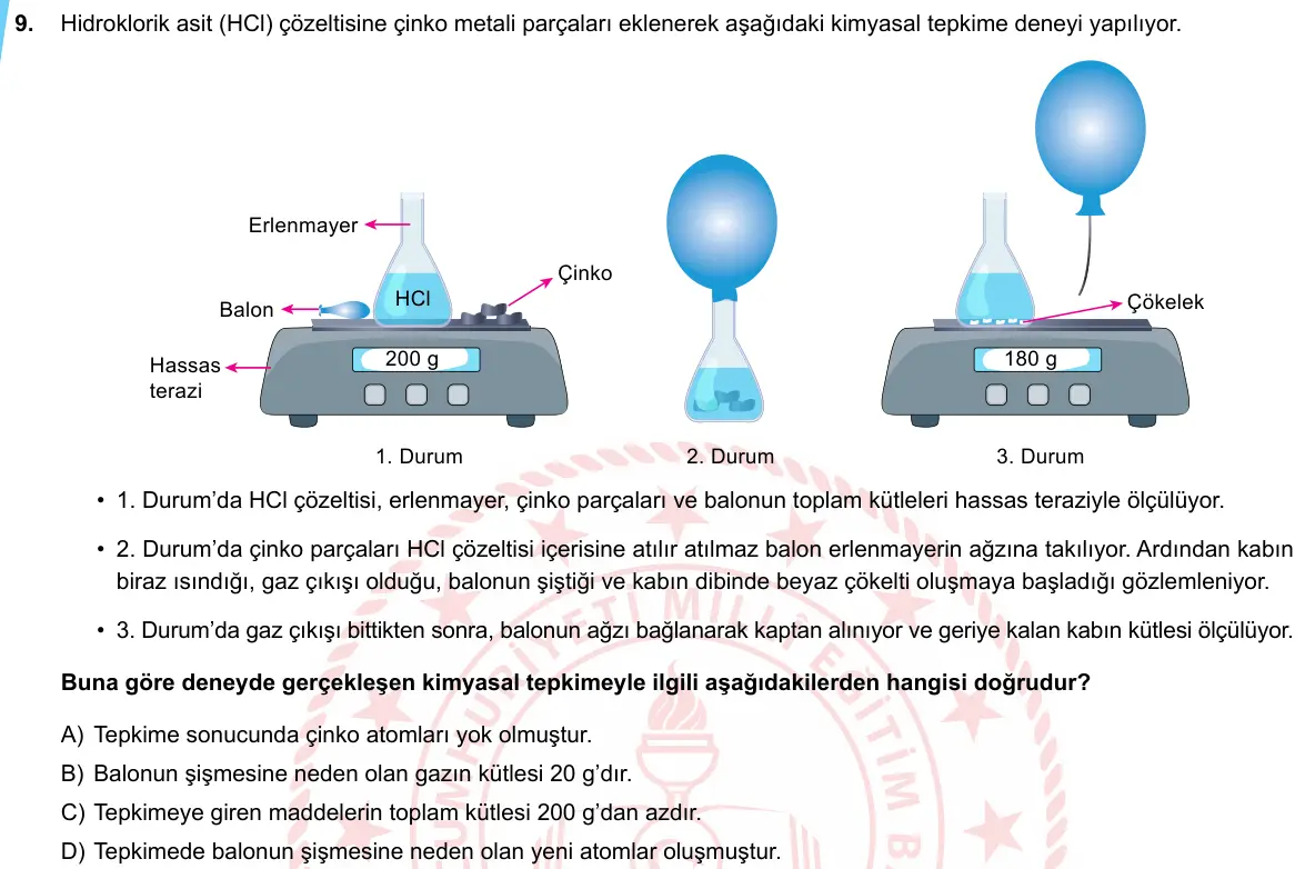 LGS Örnek Soruları Mayıs 2020 Sayısal Fen Bilimleri 9. Soru görseli