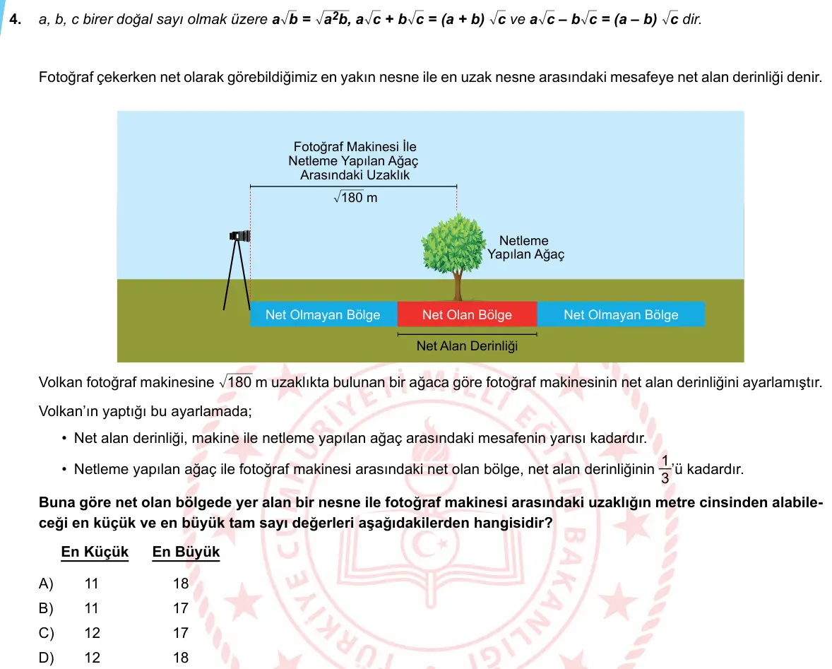 LGS Örnek Soruları Mayıs 2020 Sayısal Matematik 4. Soru görseli