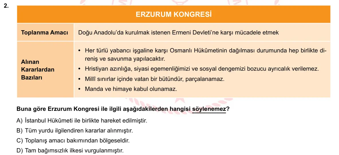 LGS Örnek Soruları Mayıs 2020 Sözel (1. set) T.C. İnkılap Tarihi ve Atatürkçülük 2. Soru görseli