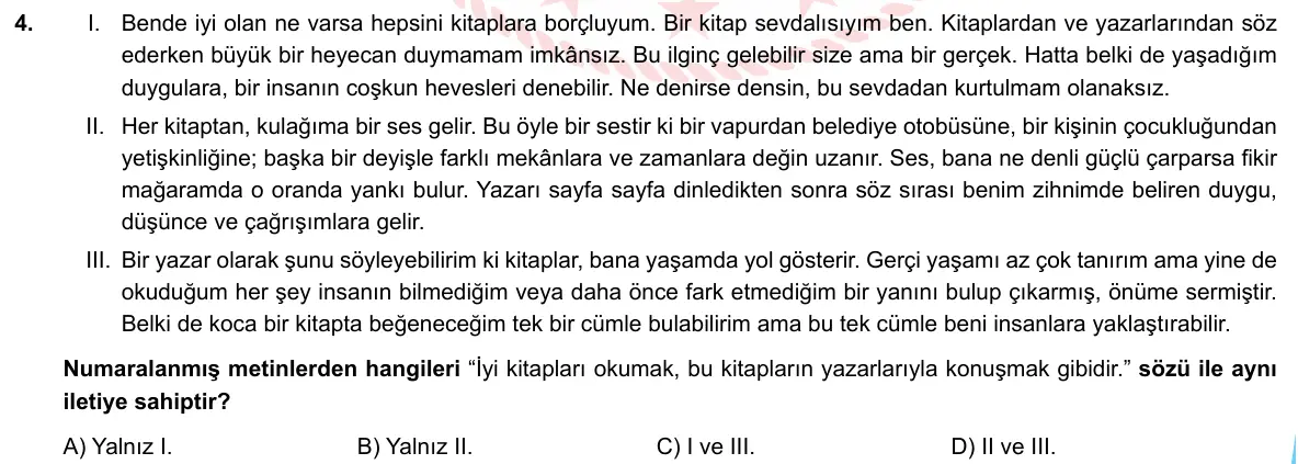 LGS Örnek Soruları Mayıs 2020 Sözel (1. set) Türkçe 4. Soru görseli