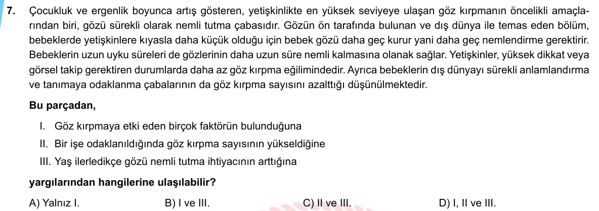 LGS Örnek Soruları Mayıs 2020 Sözel (1. set) Türkçe 7. Soru görseli