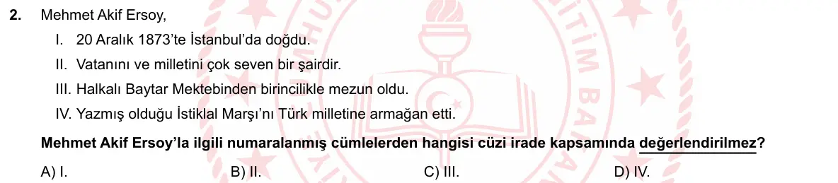 LGS Örnek Soruları Mayıs 2020 Sözel Din Kültürü ve Ahlak Bilgisi 2. Soru görseli
