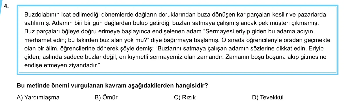 LGS Örnek Soruları Mayıs 2020 Sözel Din Kültürü ve Ahlak Bilgisi 4. Soru görseli
