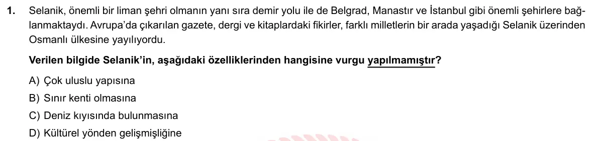 LGS Örnek Soruları Mayıs 2020 Sözel T.C. İnkılap Tarihi ve Atatürkçülük 1. Soru görseli