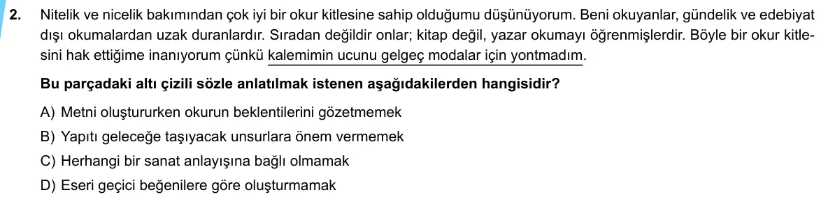 LGS Örnek Soruları Mayıs 2020 Sözel Türkçe 2. Soru görseli