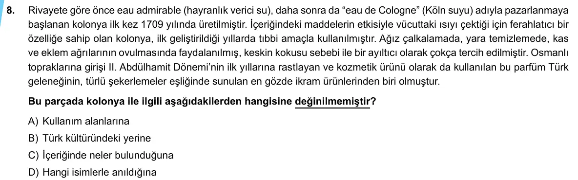 LGS Örnek Soruları Mayıs 2020 Sözel Türkçe 8. Soru görseli