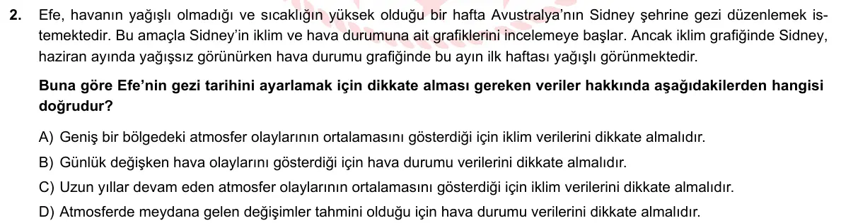 LGS Örnek Soruları Nisan 2020 Sayısal Fen Bilimleri 2. Soru görseli