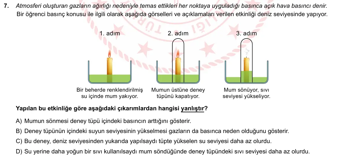 LGS Örnek Soruları Nisan 2020 Sayısal Fen Bilimleri 7. Soru görseli