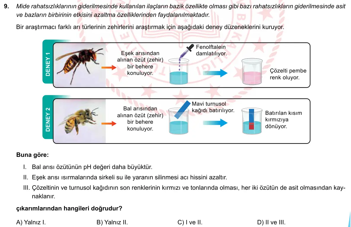LGS Örnek Soruları Nisan 2020 Sayısal Fen Bilimleri 9. Soru görseli