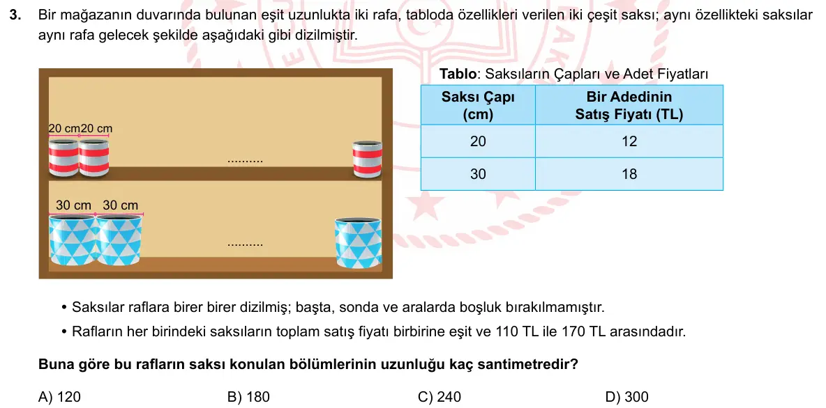 LGS Örnek Soruları Nisan 2020 Sayısal Matematik 3. Soru görseli