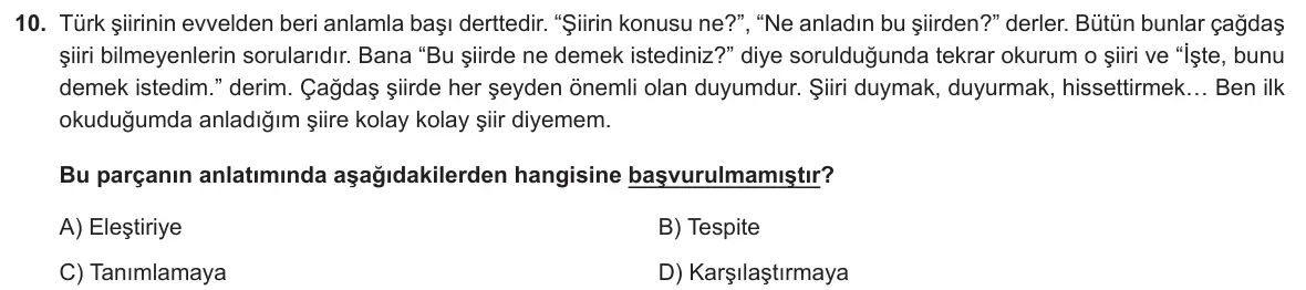 LGS Örnek Soruları Nisan 2020 Sözel (1. set) Türkçe 10. Soru görseli