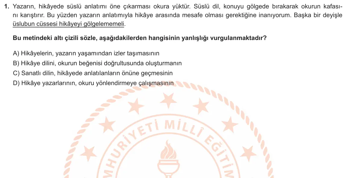 LGS Örnek Soruları Nisan 2020 Sözel (1. set) Türkçe 1. Soru görseli