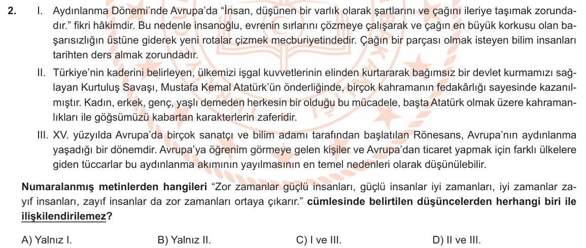 LGS Örnek Soruları Nisan 2020 Sözel (1. set) Türkçe 2. Soru görseli