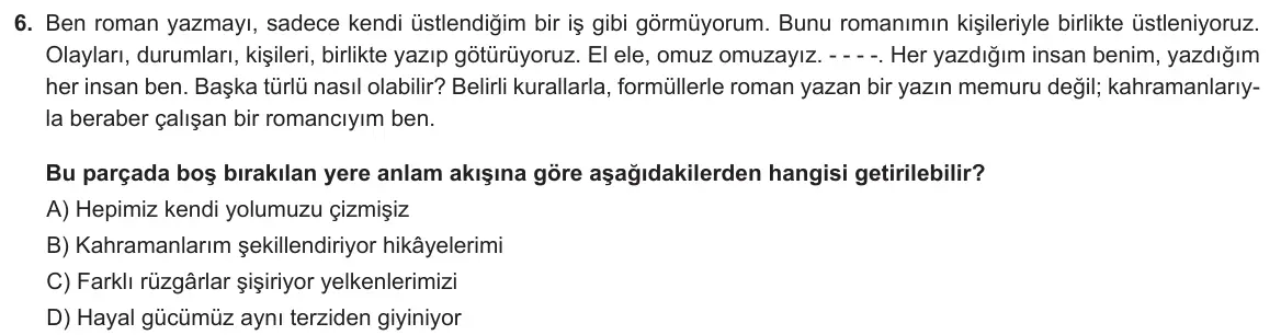 LGS Örnek Soruları Nisan 2020 Sözel (1. set) Türkçe 6. Soru görseli