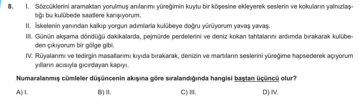 LGS Örnek Soruları Nisan 2020 Sözel (1. set) Türkçe 8. Soru görseli