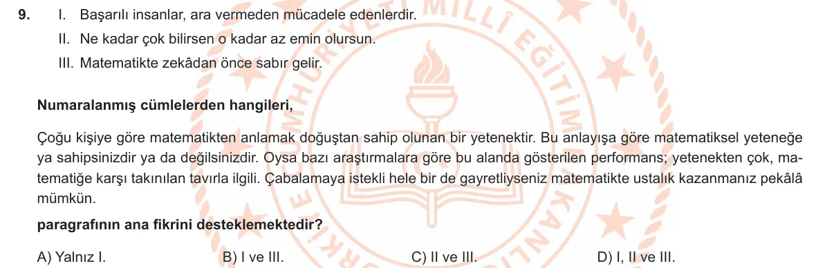 LGS Örnek Soruları Nisan 2020 Sözel (1. set) Türkçe 9. Soru görseli