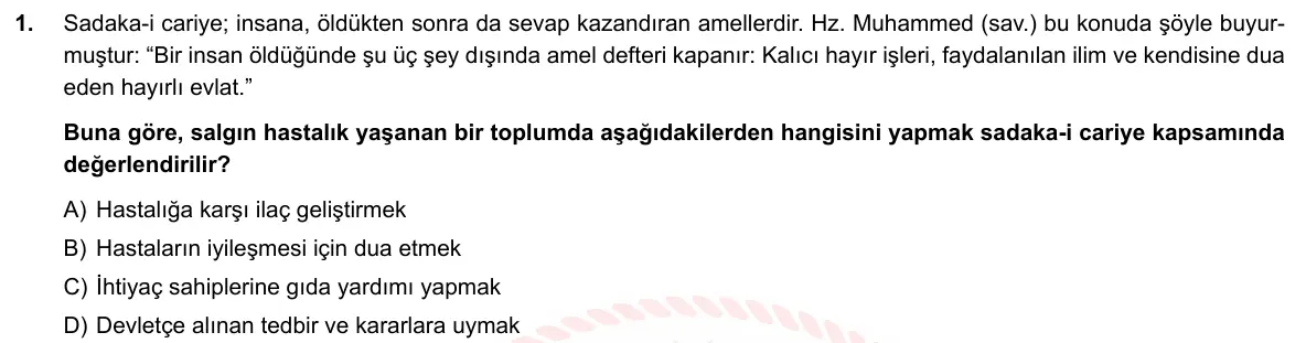 LGS Örnek Soruları Nisan 2020 Sözel Din Kültürü ve Ahlak Bilgisi 1. Soru görseli