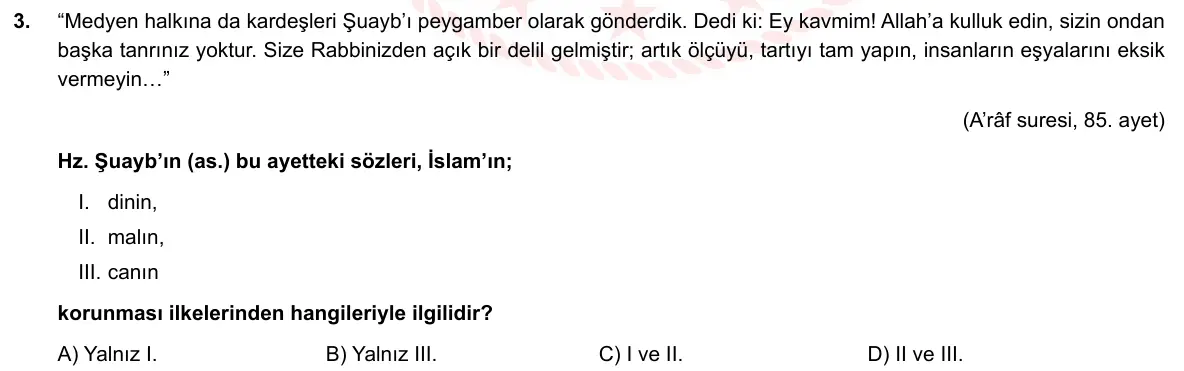 LGS Örnek Soruları Nisan 2020 Sözel Din Kültürü ve Ahlak Bilgisi 3. Soru görseli