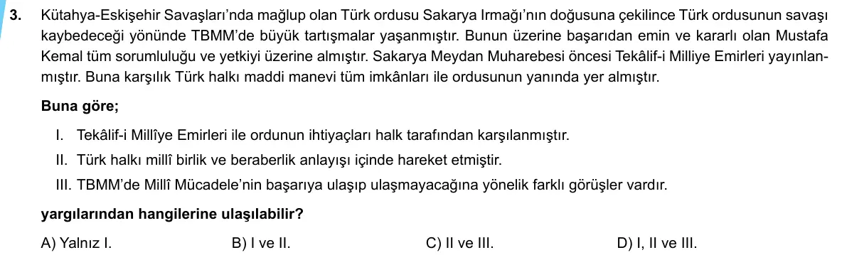 LGS Örnek Soruları Nisan 2020 Sözel T.C. İnkılap Tarihi ve Atatürkçülük 3. Soru görseli