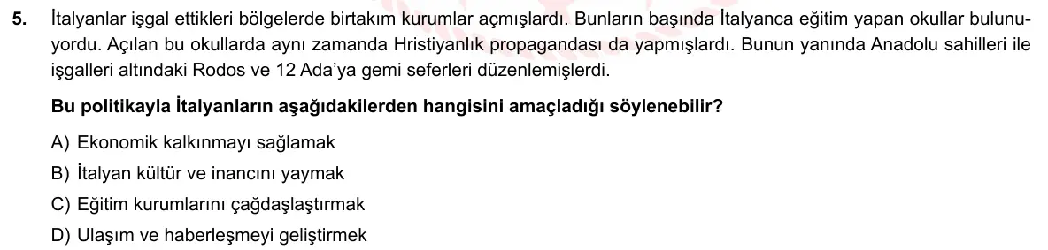 LGS Örnek Soruları Nisan 2020 Sözel T.C. İnkılap Tarihi ve Atatürkçülük 5. Soru görseli