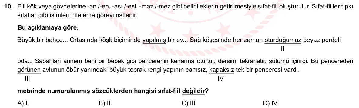 LGS Örnek Soruları Nisan 2020 Sözel Türkçe 10. Soru görseli