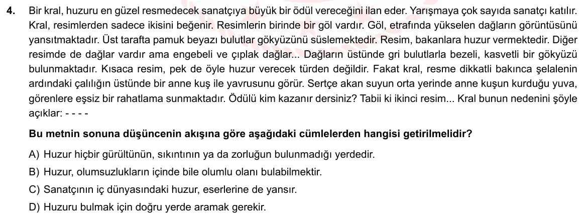 LGS Örnek Soruları Nisan 2020 Sözel Türkçe 4. Soru görseli