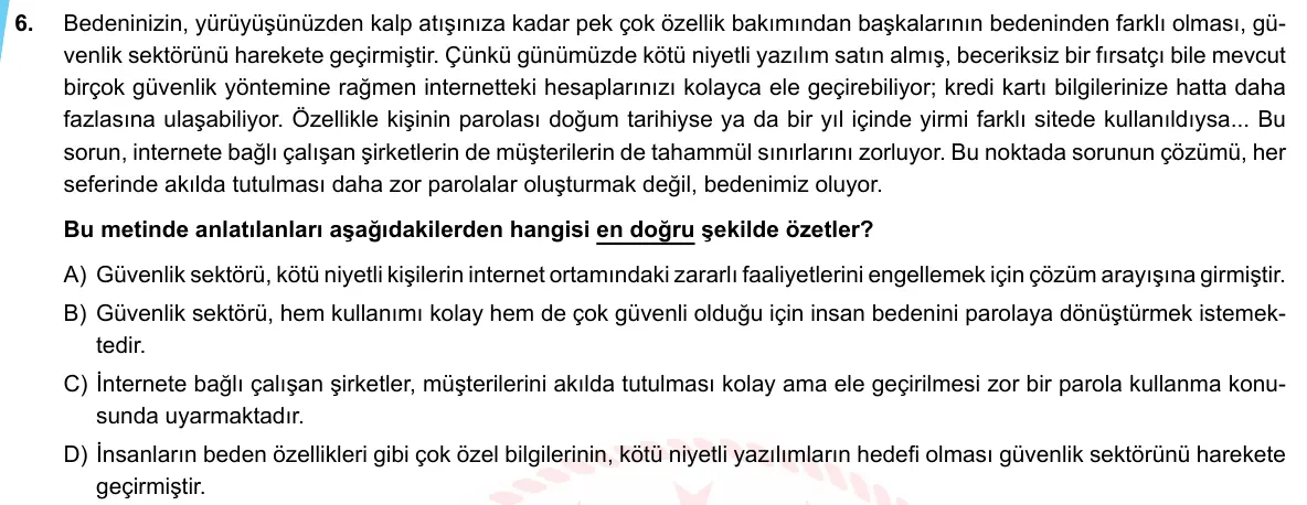 LGS Örnek Soruları Nisan 2020 Sözel Türkçe 6. Soru görseli