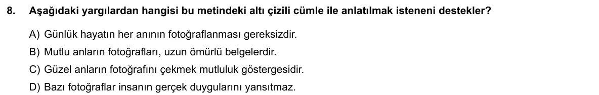 LGS Örnek Soruları Nisan 2020 Sözel Türkçe 8. Soru görseli
