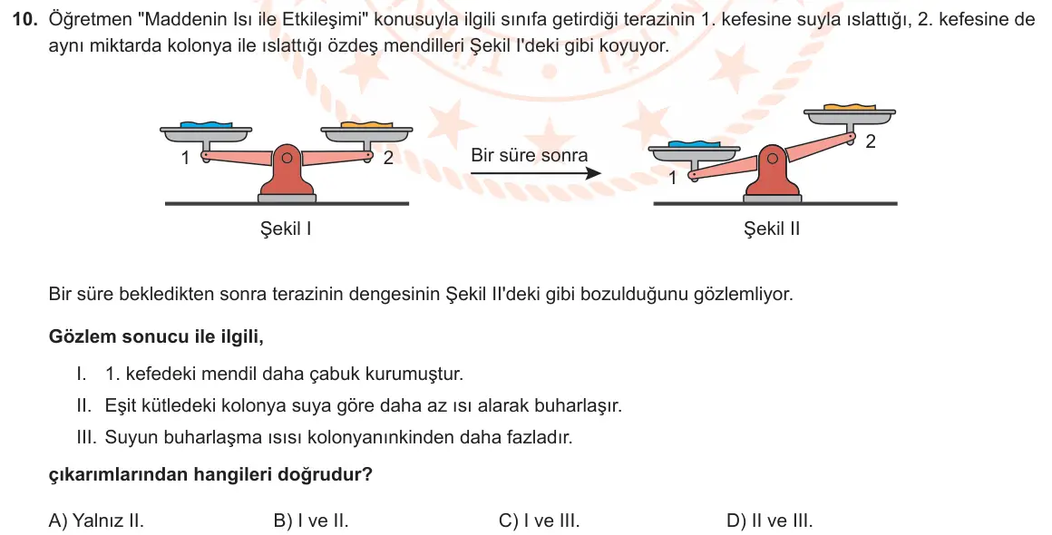 LGS Örnek Soruları Ocak 2020 Sayısal Fen Bilimleri 10. Soru görseli
