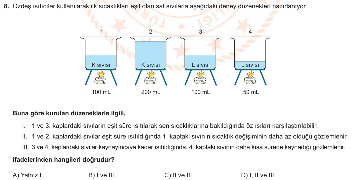 LGS Örnek Soruları Ocak 2020 Sayısal Fen Bilimleri 8. Soru görseli