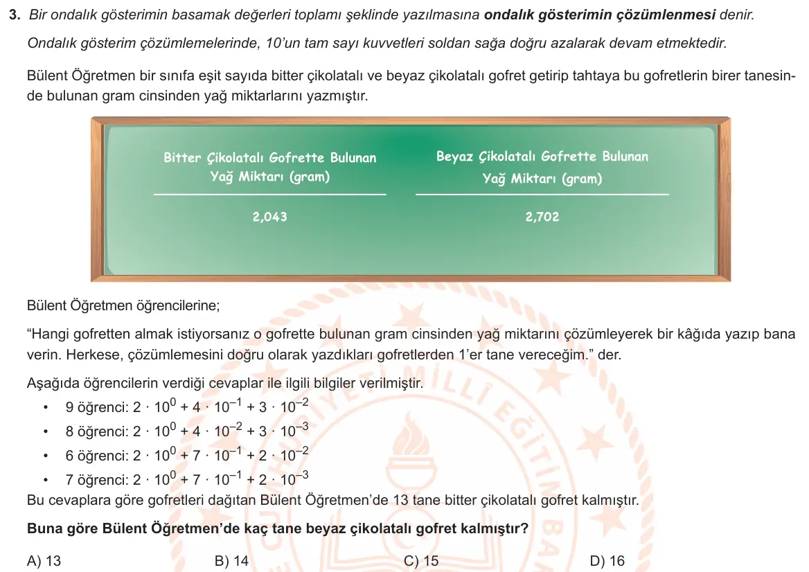 LGS Örnek Soruları Ocak 2020 Sayısal Matematik 3. Soru görseli