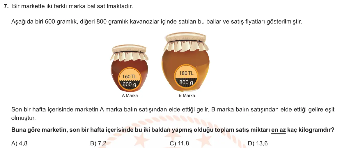 LGS Örnek Soruları Ocak 2020 Sayısal Matematik 7. Soru görseli