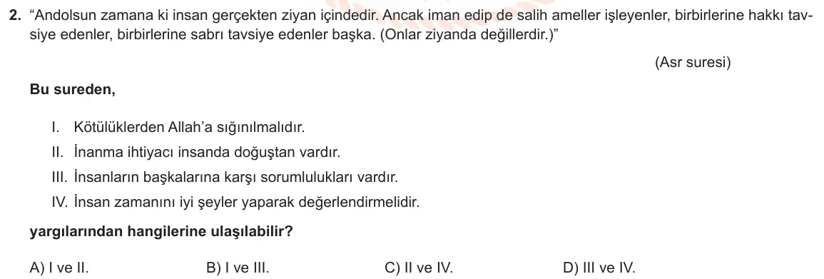 LGS Örnek Soruları Ocak 2020 Sözel Din Kültürü ve Ahlak Bilgisi 2. Soru görseli