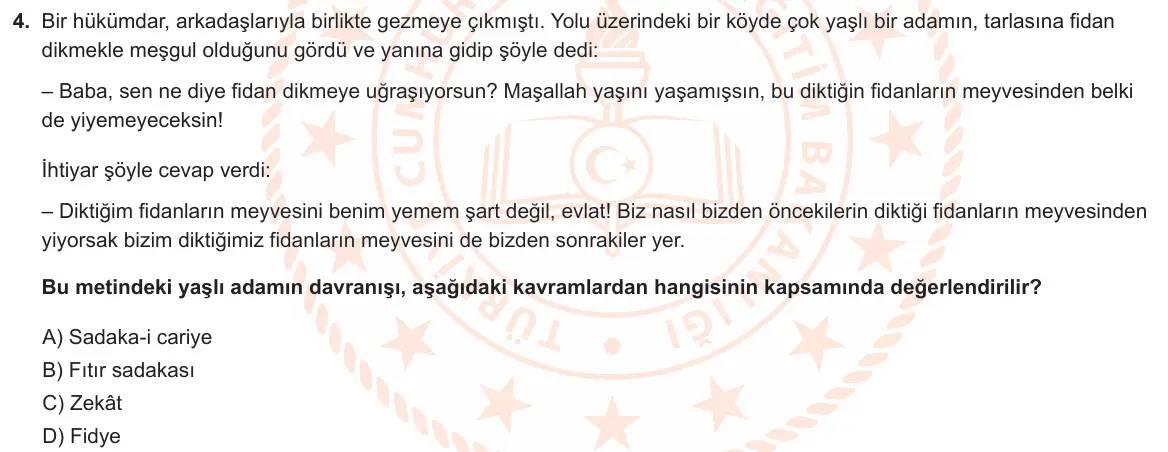 LGS Örnek Soruları Ocak 2020 Sözel Din Kültürü ve Ahlak Bilgisi 4. Soru görseli