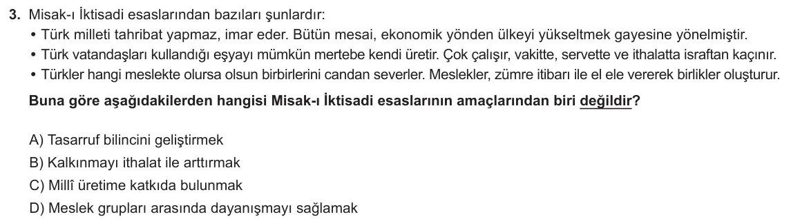 LGS Örnek Soruları Ocak 2020 Sözel T.C. İnkılap Tarihi ve Atatürkçülük 3. Soru görseli