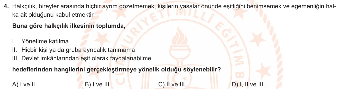 LGS Örnek Soruları Ocak 2020 Sözel T.C. İnkılap Tarihi ve Atatürkçülük 4. Soru görseli