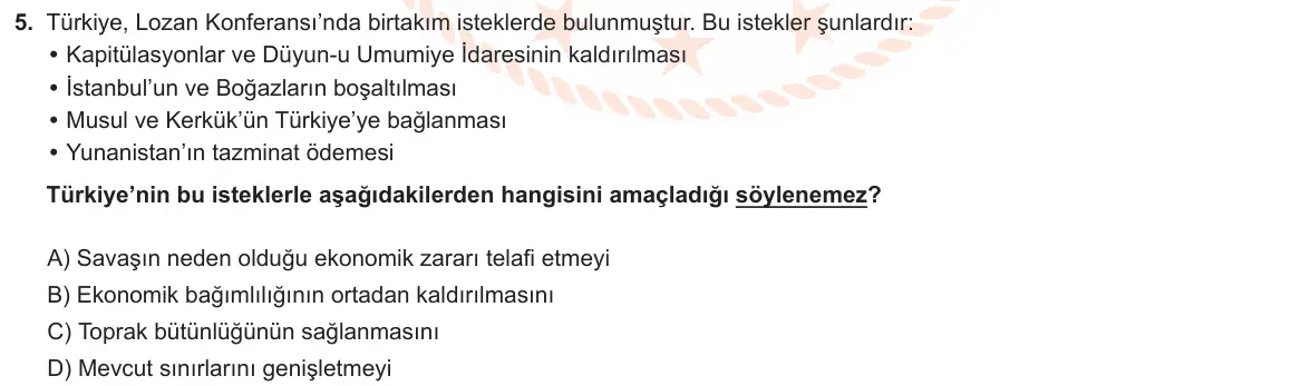 LGS Örnek Soruları Ocak 2020 Sözel T.C. İnkılap Tarihi ve Atatürkçülük 5. Soru görseli