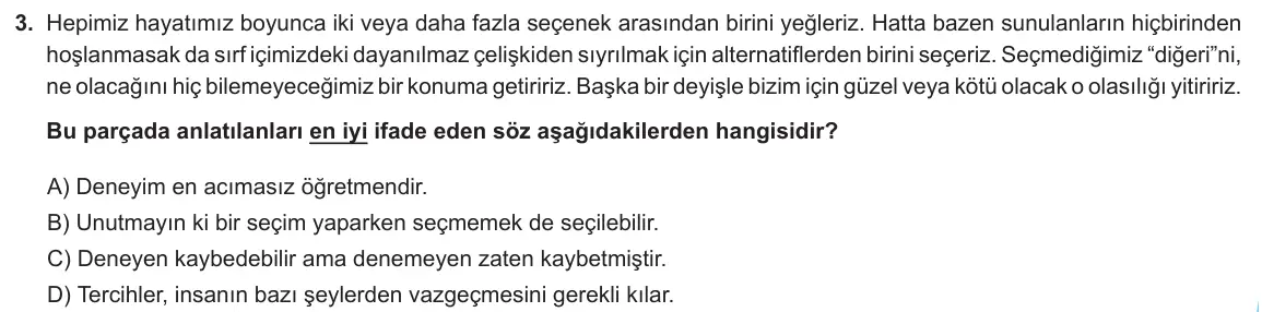 LGS Örnek Soruları Ocak 2020 Sözel Türkçe 3. Soru görseli