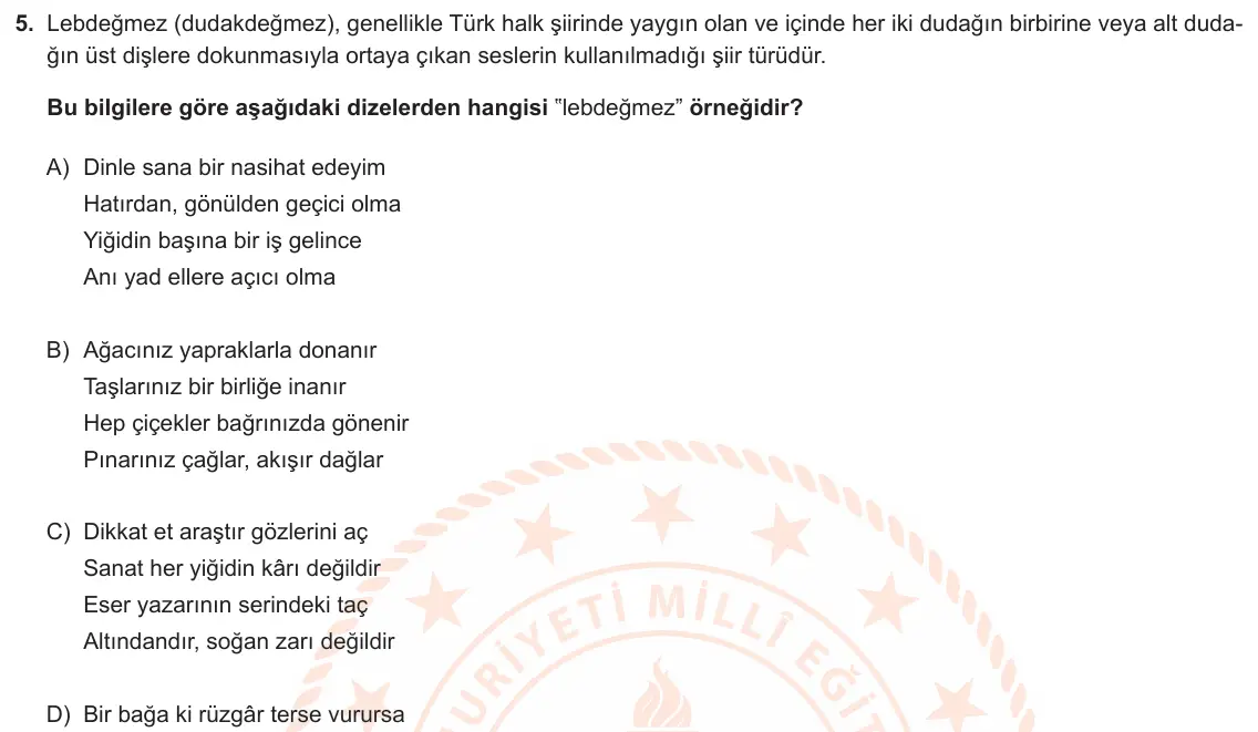 LGS Örnek Soruları Ocak 2020 Sözel Türkçe 5. Soru görseli