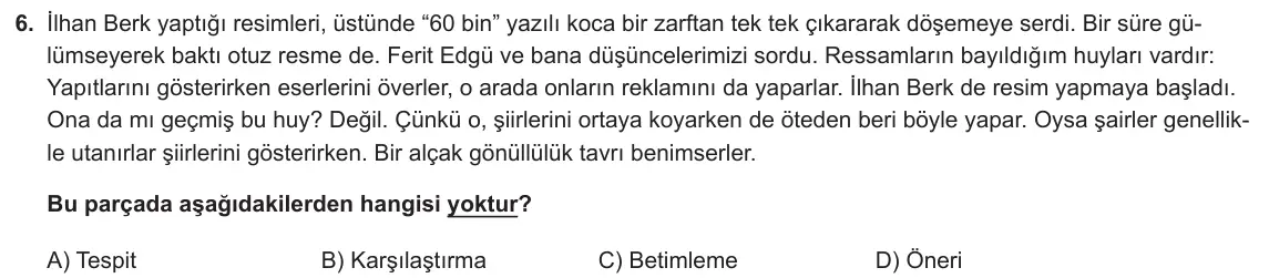LGS Örnek Soruları Ocak 2020 Sözel Türkçe 6. Soru görseli