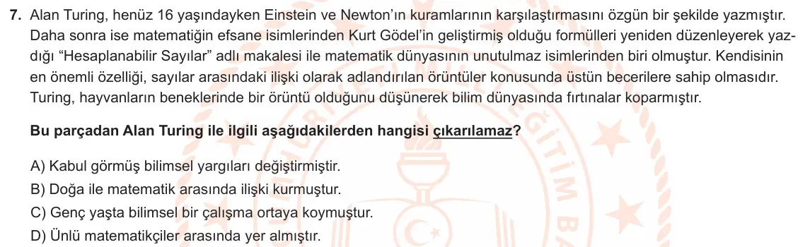 LGS Örnek Soruları Ocak 2020 Sözel Türkçe 7. Soru görseli