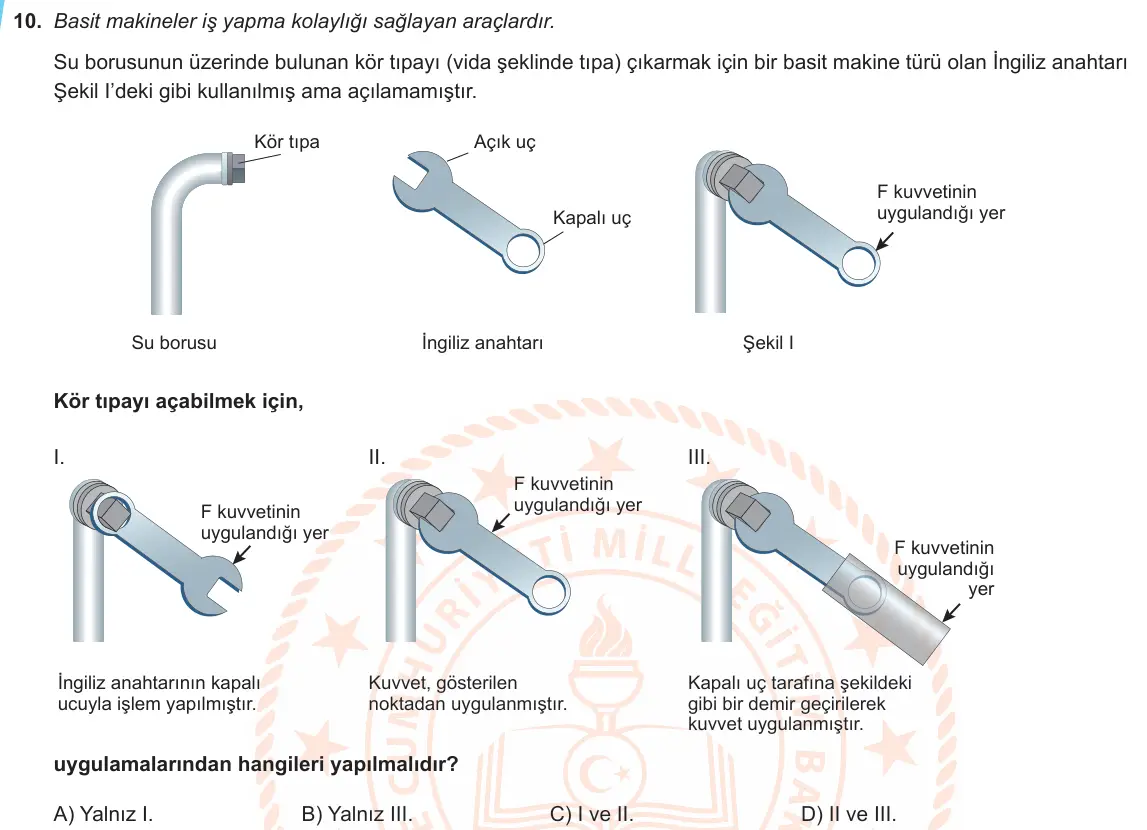 LGS Örnek Soruları Şubat 2020 Sayısal Fen Bilimleri 10. Soru görseli