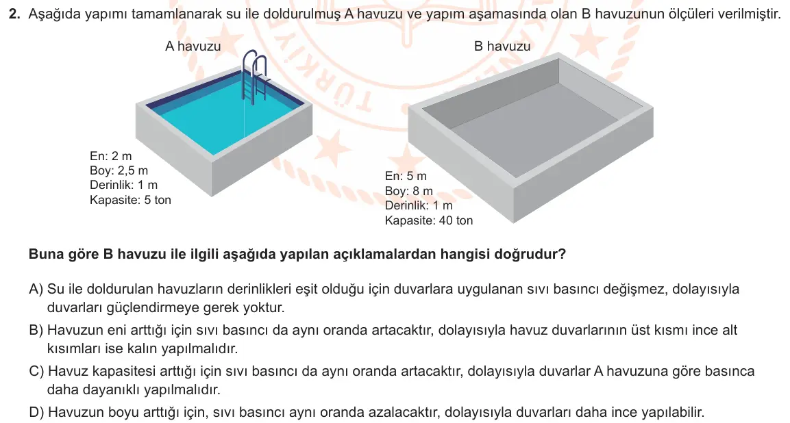 LGS Örnek Soruları Şubat 2020 Sayısal Fen Bilimleri 2. Soru görseli
