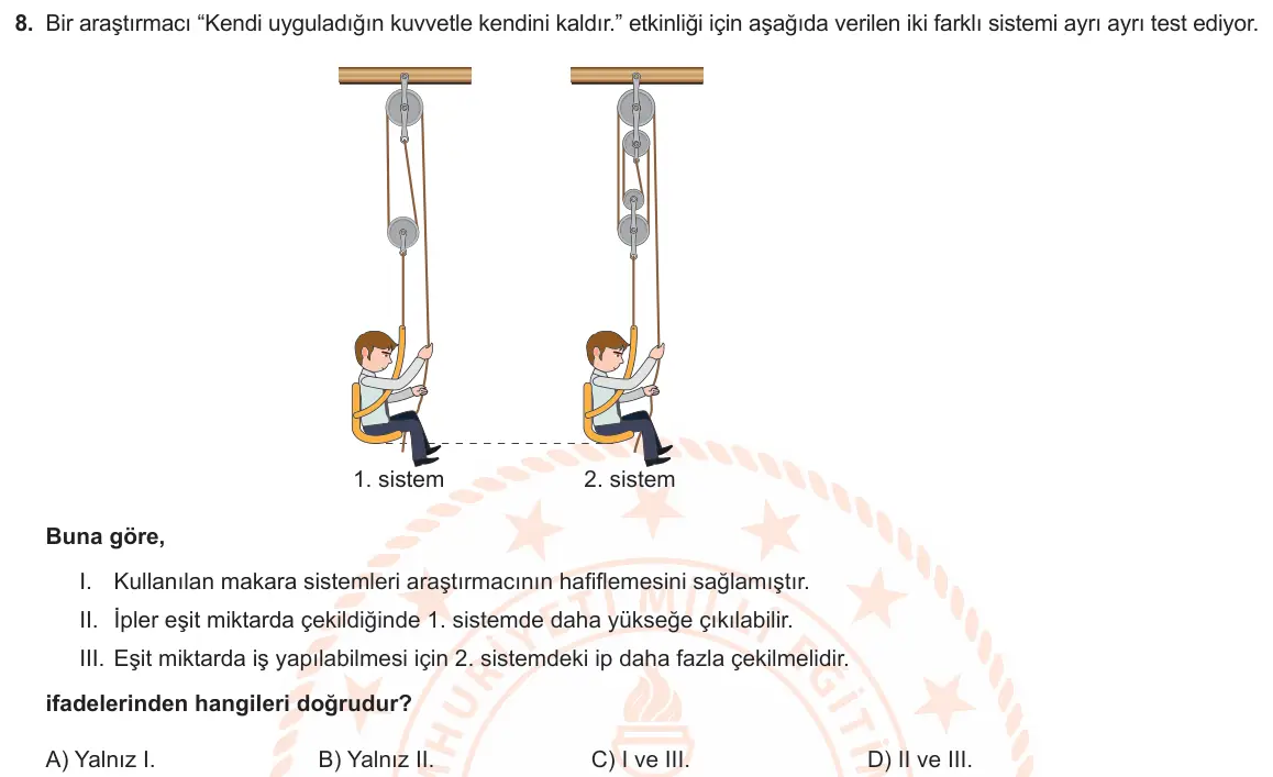 LGS Örnek Soruları Şubat 2020 Sayısal Fen Bilimleri 8. Soru görseli