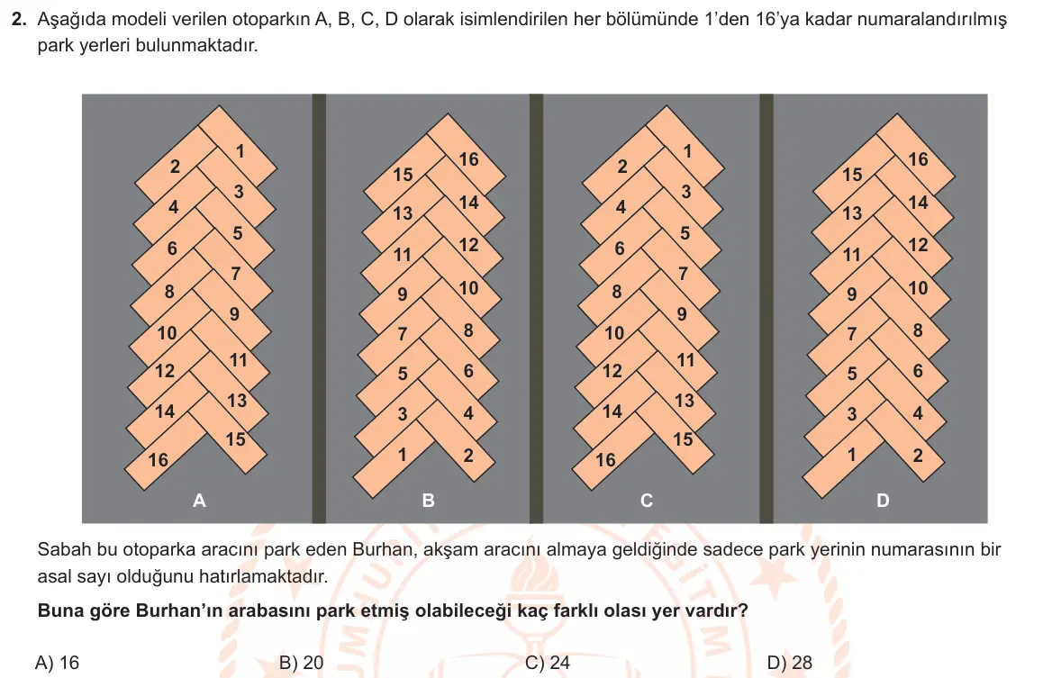 LGS Örnek Soruları Şubat 2020 Sayısal Matematik 2. Soru görseli