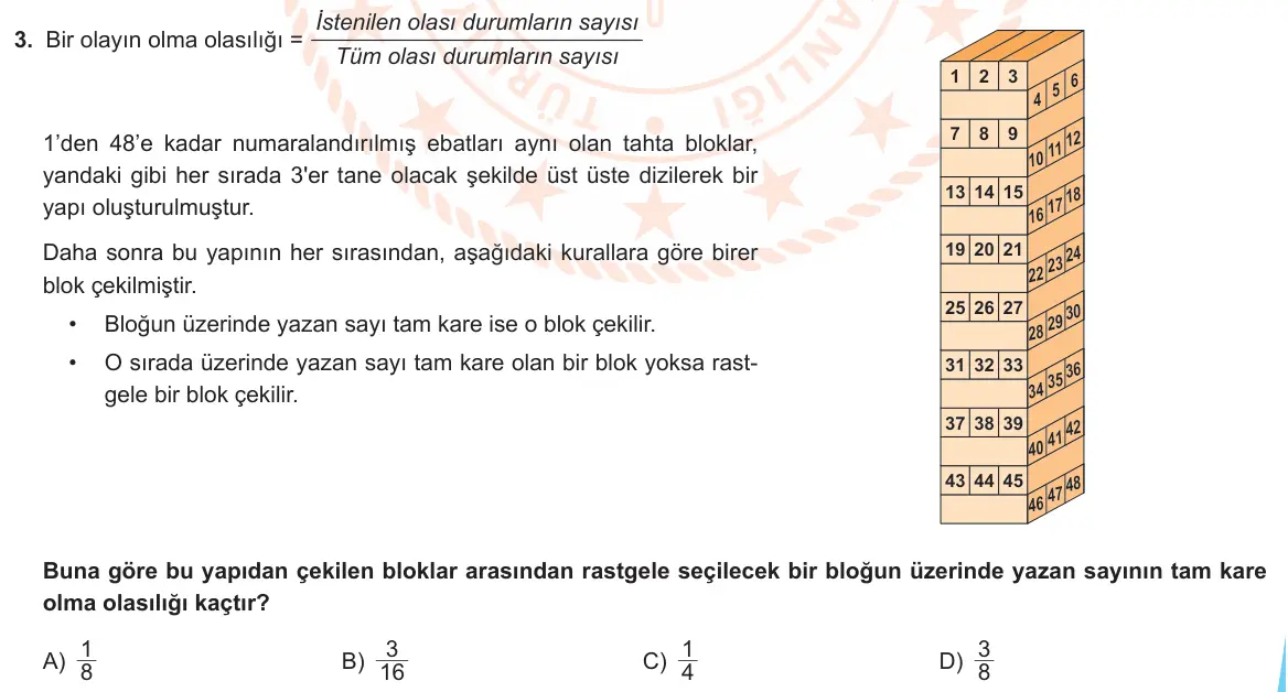 LGS Örnek Soruları Şubat 2020 Sayısal Matematik 3. Soru görseli